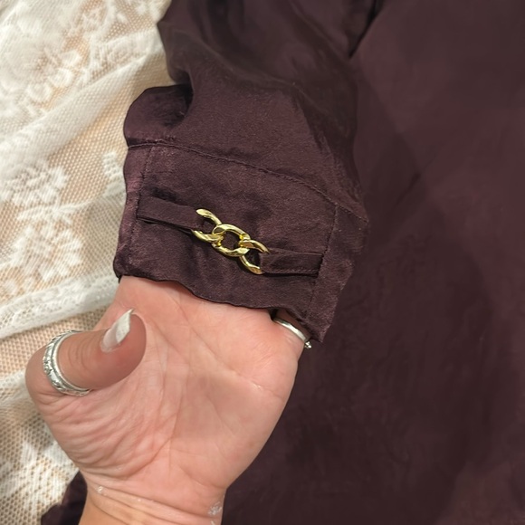 Zara Satin Blouse made in Turkey Maroon with gold chain links - Picture 4 of 4